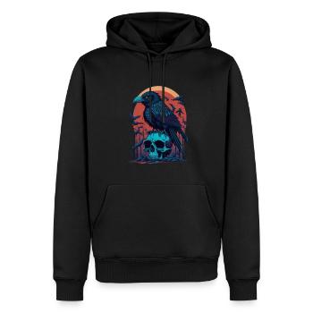 Corbeau noir assis sur le crâne - Sweat à capuche Premium bio Homme - noir - Devant - Nico (187cm)