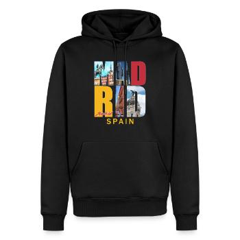 Madrid Spain - Sweat à capuche Premium bio Homme - noir - Devant - Nico (187cm)