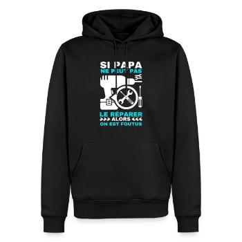 Papa repare - Sweat à capuche Premium bio Homme - noir - Devant - Nico (187cm)