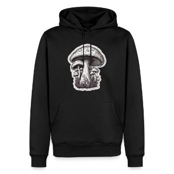 Pilz / Mushroom / Wiese / Wald / Goa / Psy - Männer Premium Bio Hoodie - Schwarz - Vorne - Nico (187cm)