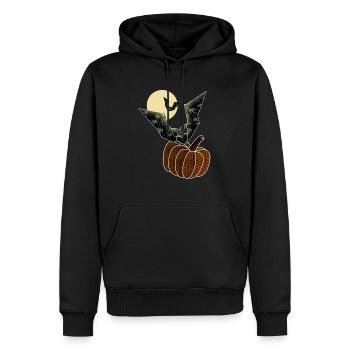 Origami pumpkin and bats under the moonlight - Men’s Premium Organic Hoodie - black - Front - Nico (187cm)