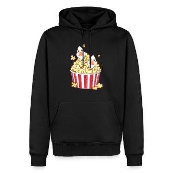 Deux canards jouant dans le pop-corn - Sweat à capuche Premium bio Homme - noir - Devant - Nico (187cm)