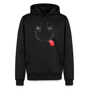 Casque souriant #lovely toons - Sweat à capuche Premium bio Homme - noir - Devant - Nico (187cm)