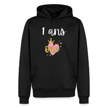 1. 1 AN. 1er ANNIVERSAIRE. ANNIVERSAIRE 1 AN. ANNI - Sweat à capuche Premium bio Homme - noir - Devant - Nico (187cm)