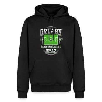 Gruabn Nostalgie: Erinnerungen an Graz und Fußball - Männer Premium Bio Hoodie - Schwarz - Vorne - Nico (187cm)