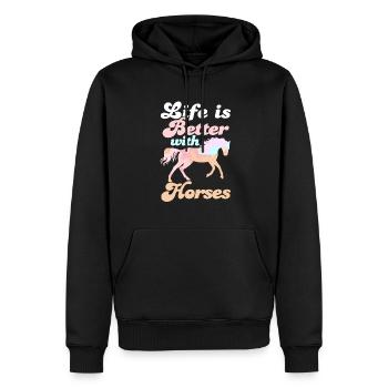 Horse Lover I Horseback Riding I Life Is Better - Männer Premium Bio Hoodie - Schwarz - Vorne - Nico (187cm)