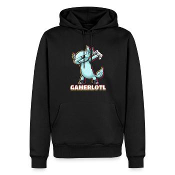 Dabbing Blue Axolotl Gamer, der Videospiele liebt - Männer Premium Bio Hoodie - Schwarz - Vorne - Nico (187cm)
