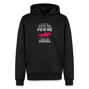 Ne Sous Estimez Jamais Le Pouvoir D'une Femme - Sweat à capuche Premium bio Homme - noir - Devant - Nico (187cm)