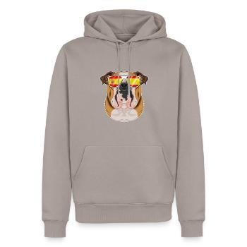 English Bulldog I Spain Sunglasses I Spanish Flag - Männer Premium Bio Hoodie - Taupe - Vorne - Nico (187cm)