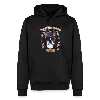Joyeux Thanksgiving I Dog Lover I Boston Terrier - Sweat à capuche Premium bio Homme - noir - Devant - Nico (187cm)