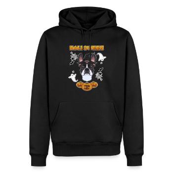 Joyeux Halloween I Dog Lover I Boston Terrier - Sweat à capuche Premium bio Homme - noir - Devant - Nico (187cm)