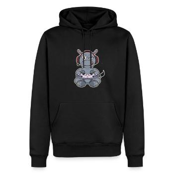 Hippo With Gaming Controller I Funny Gaming I - Männer Premium Bio Hoodie - Schwarz - Vorne - Nico (187cm)