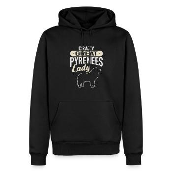 Grand chien pyrénéen, Grande Dame des Pyrénées folle - Sweat à capuche Premium bio Homme - noir - Devant - Nico (187cm)