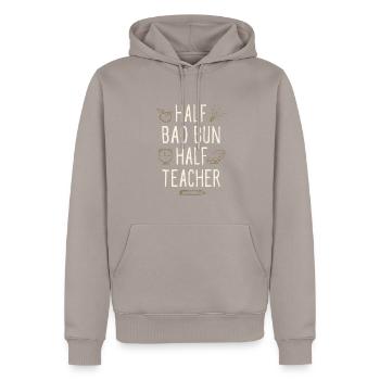 Half Bao Bun Half Teacher Funny Professor Humor - Men’s Premium Organic Hoodie - taupe - Front - Nico (187cm)