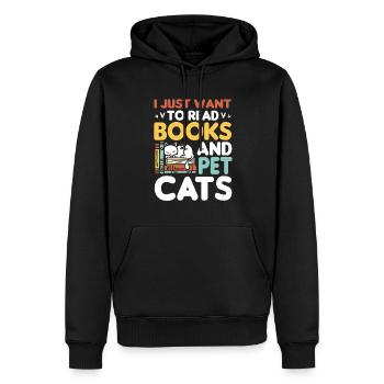 Katze Buchliebhaber Bücher Lesen - Männer Premium Bio Hoodie - Schwarz - Vorne - Nico (187cm)