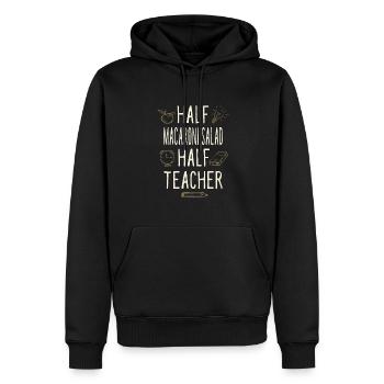 Moitié Salade de macaronis Moitié Professeur drôle - Sweat à capuche Premium bio Homme - noir - Devant - Nico (187cm)