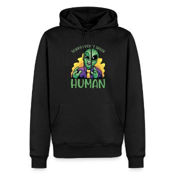Alien sorry i don´t speak human space costume - Männer Premium Bio Hoodie - Schwarz - Vorne - Nico (187cm)