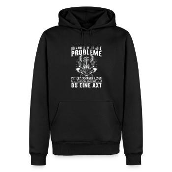 Du kannst nicht Probleme mit dem Schwert lösen - Männer Premium Bio Hoodie - Schwarz - Vorne - Nico (187cm)