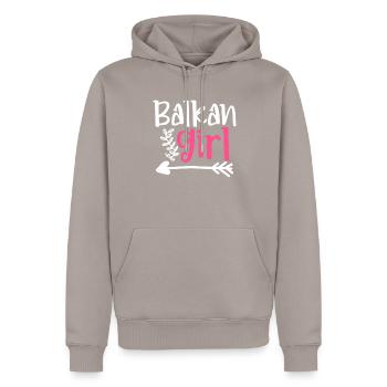 Balkan Girl Croatie Albanie Kosovo Bosnie - Sweat à capuche Premium bio Homme - taupe - Devant - Nico (187cm)