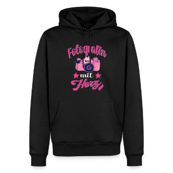 Fotografin mit Herz Kamera Fotografieren - Männer Premium Bio Hoodie - Schwarz - Vorne - Nico (187cm)