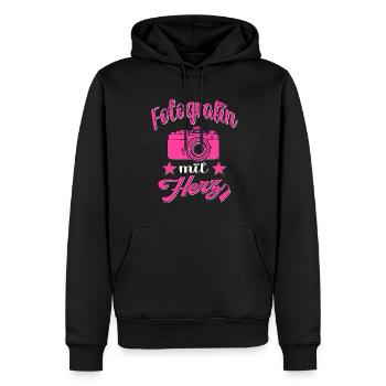 Fotografin mit Herz Kamera Fotografieren - Männer Premium Bio Hoodie - Schwarz - Vorne - Nico (187cm)