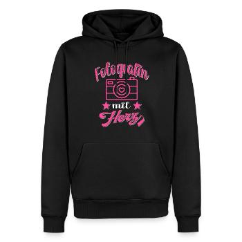 Fotografin mit Herz Kamera Fotografieren - Männer Premium Bio Hoodie - Schwarz - Vorne - Nico (187cm)