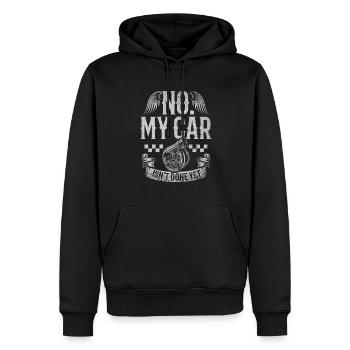Non Ma voiture n’est pas encore terminée Atelier de mécanique automobile - Sweat à capuche Premium bio Homme - noir - Devant - Nico (187cm)