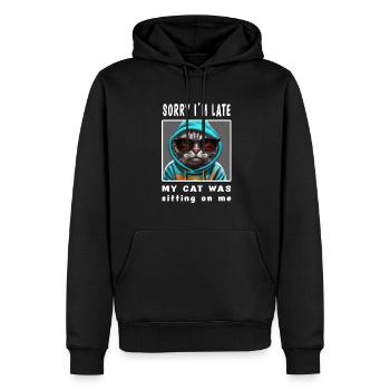 Désolé d’être en retard, mon chat était assis sur moi - Sweat à capuche Premium bio Homme - noir - Devant - Nico (187cm)