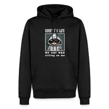 Désolé d’être en retard, mon chat était assis sur moi - Sweat à capuche Premium bio Homme - noir - Devant - Nico (187cm)
