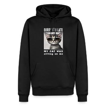 Désolé d’être en retard, mon chat était assis sur moi - Sweat à capuche Premium bio Homme - noir - Devant - Nico (187cm)