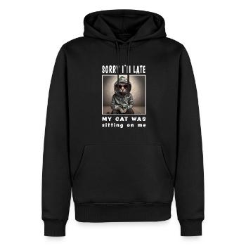 Désolé d’être en retard, mon chat était assis sur moi - Sweat à capuche Premium bio Homme - noir - Devant - Nico (187cm)