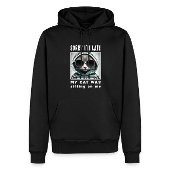 Désolé d’être en retard, mon chat était assis sur moi - Sweat à capuche Premium bio Homme - noir - Devant - Nico (187cm)