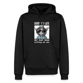 Désolé d’être en retard, mon chat était assis sur moi - Sweat à capuche Premium bio Homme - noir - Devant - Nico (187cm)