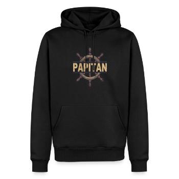 Papitän Vater Papa Kapitän Retro Anker Vatertag - Männer Premium Bio Hoodie - Schwarz - Vorne - Nico (187cm)