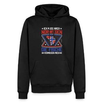 Ich muss nach Norwegen Angeln - Männer Premium Bio Hoodie - Schwarz - Vorne - Nico (187cm)