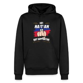 Pas haïtien mais soutien Voyageur Haïtien - Sweat à capuche Premium bio Homme - noir - Devant - Nico (187cm)