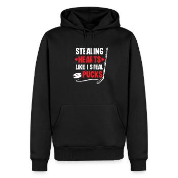 Hockey stehele herzen valentinstag hockeyspieler - Männer Premium Bio Hoodie - Schwarz - Vorne - Nico (187cm)