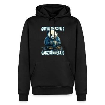 Ganz Dünnes Eis Morgenmuffel Panda Bär Kaffee - Männer Premium Bio Hoodie - Schwarz - Vorne - Nico (187cm)