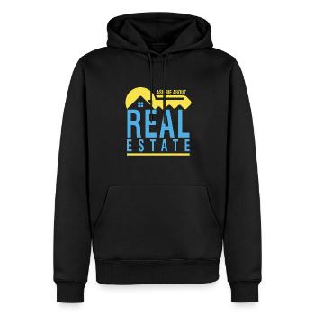 Posez-moi des questions sur le mode de vie d’Immobilienmakle - Sweat à capuche Premium bio Homme - noir - Devant - Nico (187cm)