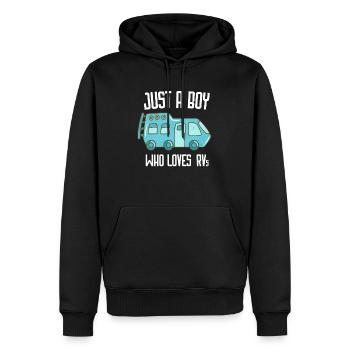 Just A Boy Who Loves RVs Shirt, RV T Shirt, Rv Gif - Men’s Premium Organic Hoodie - black - Front - Nico (187cm)