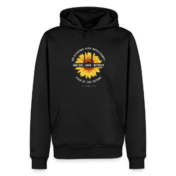 Bible Verse Scripture Religious Proverbs 31:25 - Men’s Premium Organic Hoodie - black - Front - Nico (187cm)
