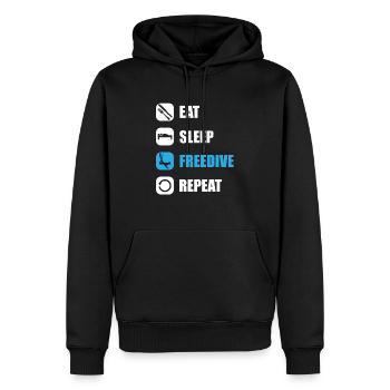 Freitauchen essen schlafen tauchen nochmal - Männer Premium Bio Hoodie - Schwarz - Vorne - Nico (187cm)