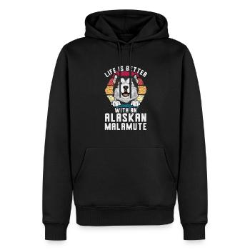 Chien Malamute d’Alaska - Sweat à capuche Premium bio Homme - noir - Devant - Nico (187cm)