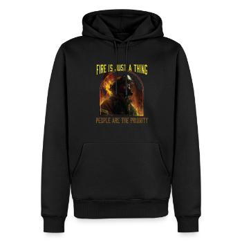 Fire Is Just A Thing People Are The Priority - Männer Premium Bio Hoodie - Schwarz - Vorne - Nico (187cm)