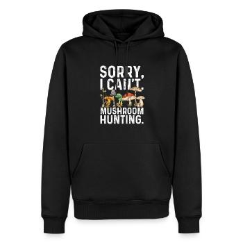 Chasse aux champignons, champignons, morilles, cueillette de champignons, cueillette de champignons - Sweat à capuche Premium bio Homme - noir - Devant - Nico (187cm)