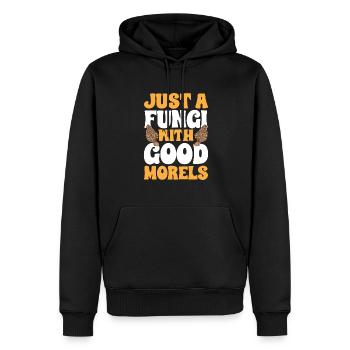Chasse aux champignons, champignons, morilles, cueillette de champignons, cueillette de champignons - Sweat à capuche Premium bio Homme - noir - Devant - Nico (187cm)