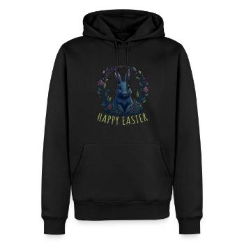 Rabbit with Easter eggs & spring flowers Easter - Men’s Premium Organic Hoodie - black - Front - Nico (187cm)
