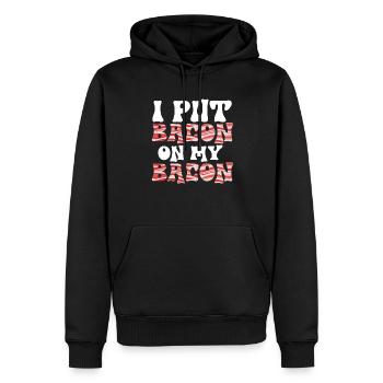 Je mets du bacon sur mon bacon - Sweat à capuche Premium bio Homme - noir - Devant - Nico (187cm)