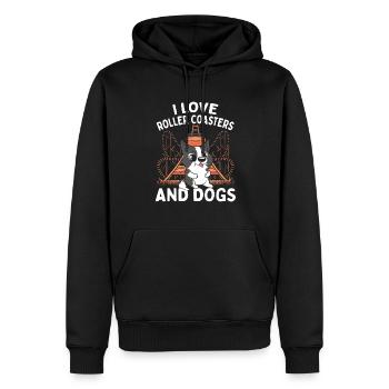Parc à thème Vacances J’aime les montagnes russes et le chien - Sweat à capuche Premium bio Homme - noir - Devant - Nico (187cm)