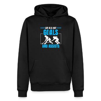 Le hockey sur gazon aide La vie est une question d’objectifs et d’assistance - Sweat à capuche Premium bio Homme - noir - Devant - Nico (187cm)
